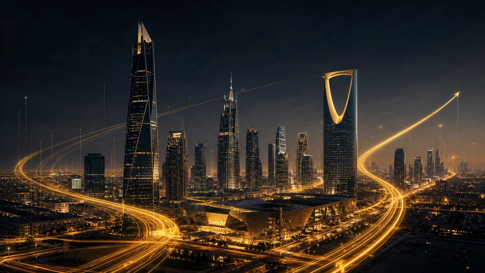 Riyadh skyline with golden growth