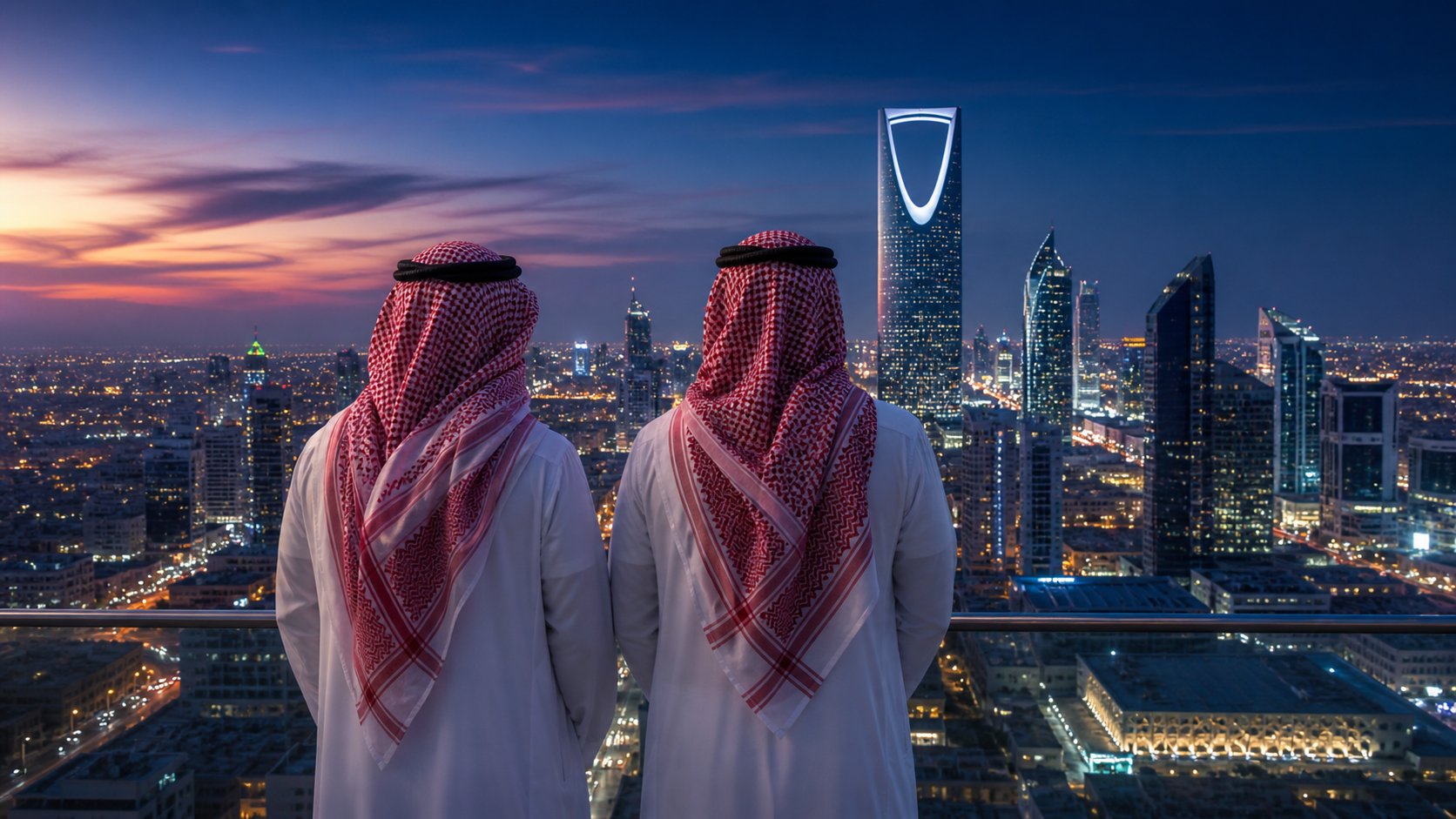 Partners overlooking Riyadh skyline